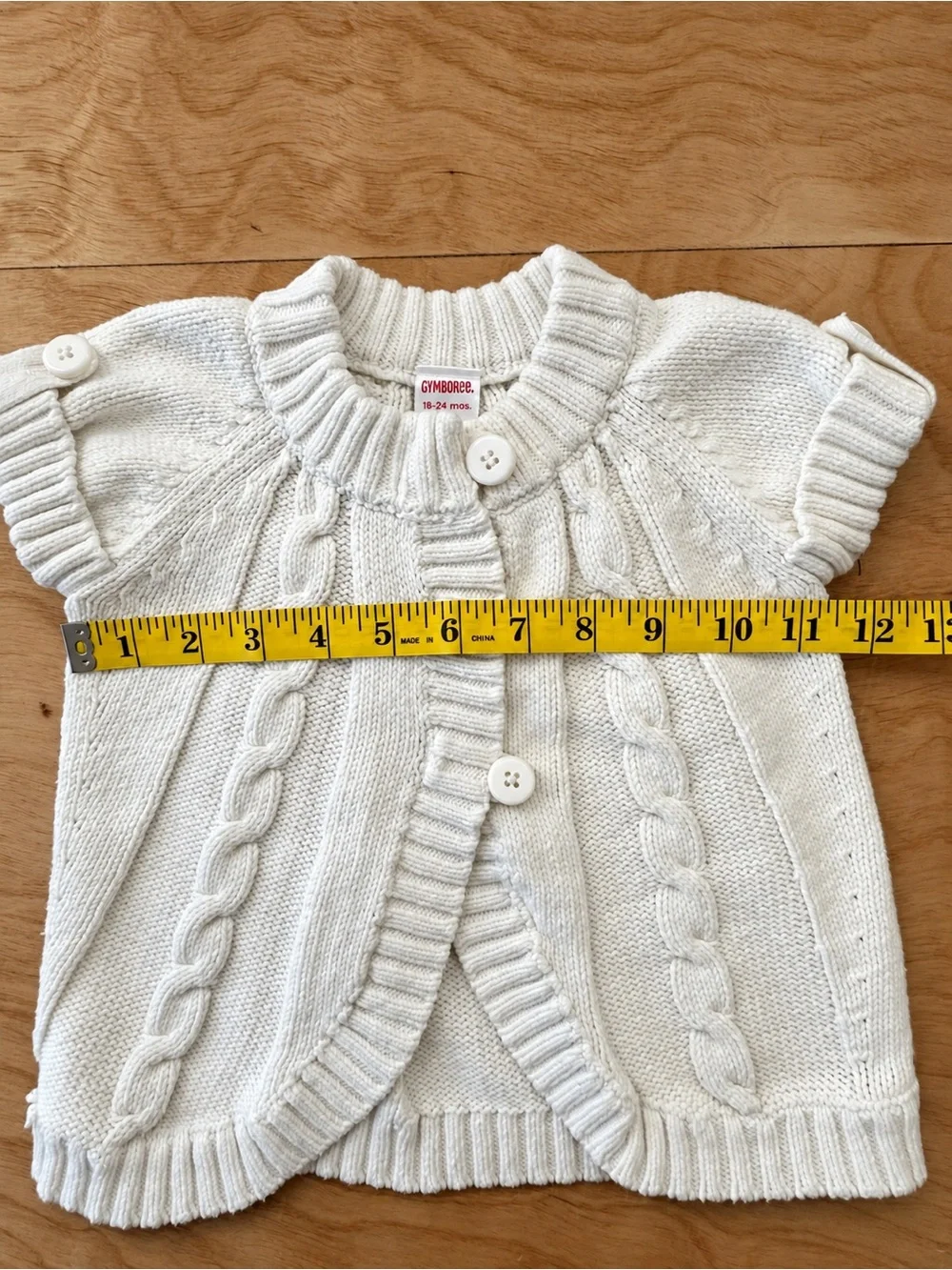 Vintage Gymboree 18-24M Ivory Cable Knit Short Sleeve Cardigan Sweater Cotton